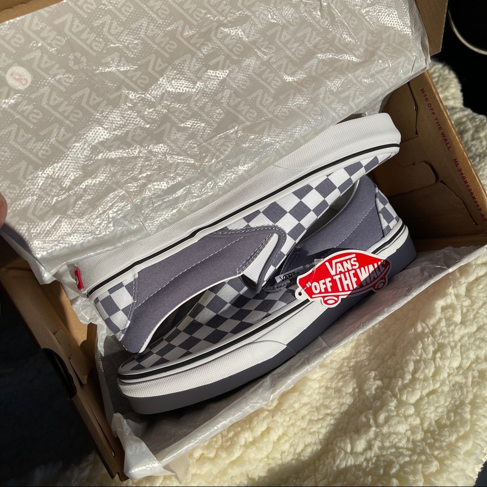 Vans Blue Checkerboard Classic Slip-On Shoes - Picture 7 of 7